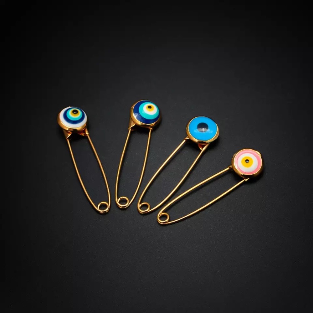 4 PIN SET Evil Eye Pin Gold 18K Plated 🧿 Pins Amulet Stroller Blue Pink